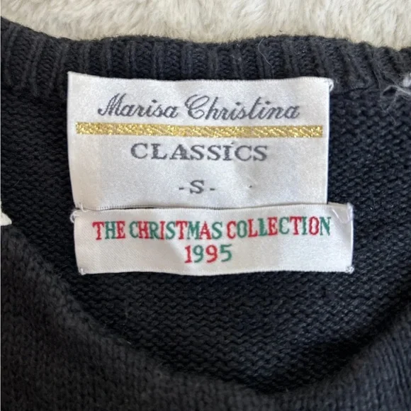 Vintage 1995 MARISA Christina CHRISTMAS Sweater S Black CANDY Holiday - Picture 7 of 8